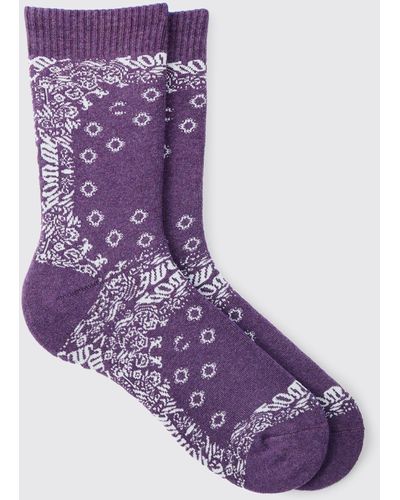 BoohooMAN Bandana Print Socks - Purple