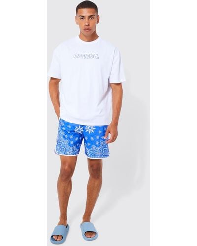 BoohooMAN Oversized Official Tshirt & Bandana Swim Set - Blue