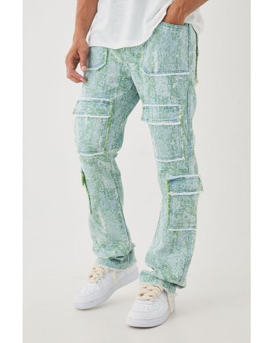 Boohoo Denim Tapestry Stacked Cargo Flared Jeans - Blue