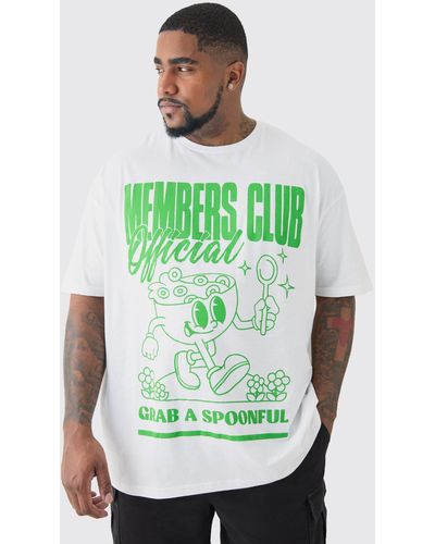 BoohooMAN Plus Members Club 'spoonful' Worldwide T-shirt In White - Green