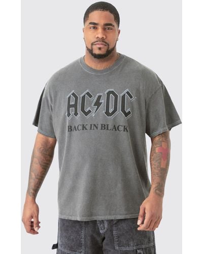 Boohoo Plus Oversize Acdc Acid Wash License T-shirt Gray