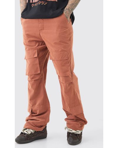 BoohooMAN Tall Fixed Waist Relaxed Peach Flare Cargo Trousers - Black