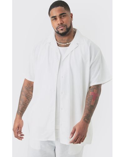 BoohooMAN Plus Linen Oversized Revere Shirt In White - Weiß