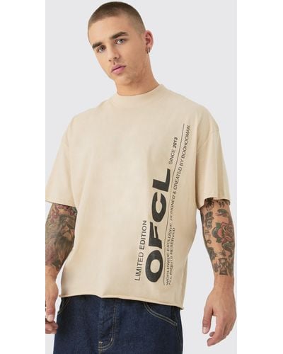 BoohooMAN Oversized Boxy Heavyweight Ofcl Text Graphic T-shirt - Natur