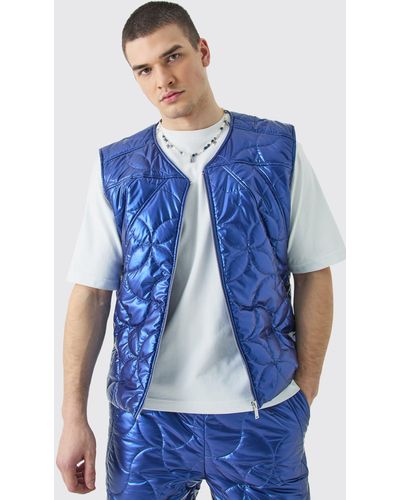 BoohooMAN Tall Metallic Quilted Gilet - Blue