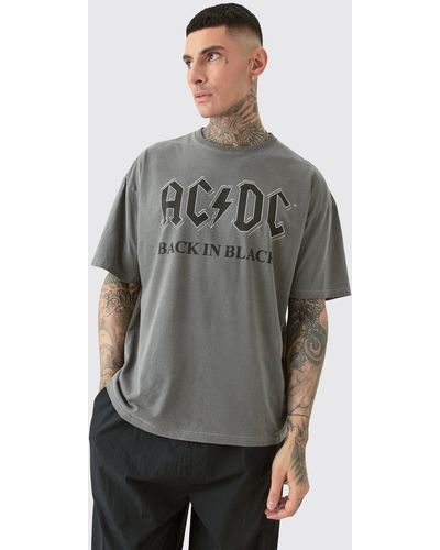 Boohoo Tall Oversize Acdc Acid Wash License T-shirt Gray
