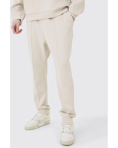 BoohooMAN Tall Slim Tapered Cropped Scuba Jogger - White
