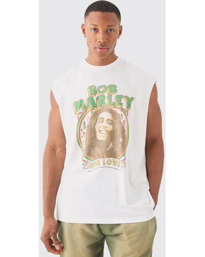 BoohooMAN Oversized Bob Marley License vest - Weiß