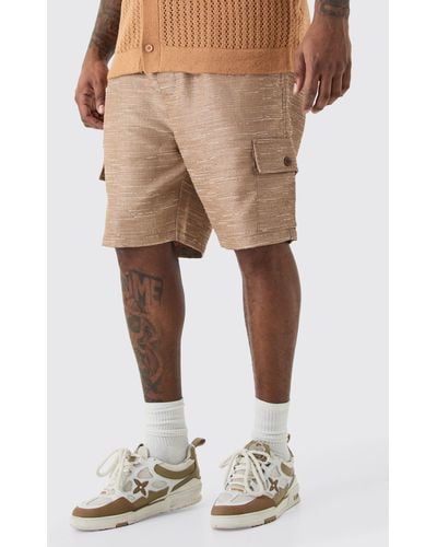 BoohooMAN Plus Textured Cargo Short - Natural