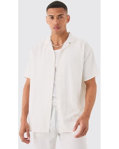 BoohooMAN Oversized Linen Look Revere Shirt - White