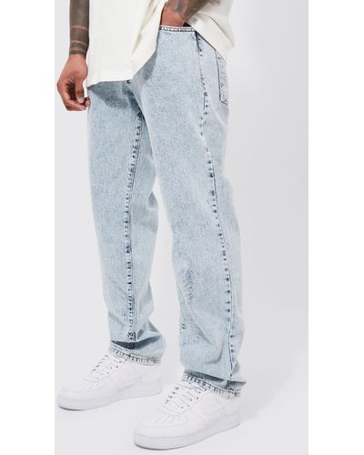 BoohooMAN Relaxed Rigid Dove Embroidered Jean - Blue