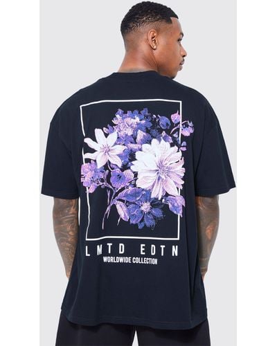 Boohoo Oversized Floral Back Graphic T-shirt - Blue