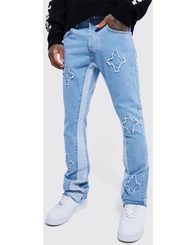 Boohoo Slim Rigid Panelled Flare Jeans - Blue