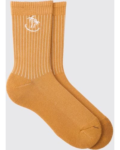 BoohooMAN Socken mit Palmen-Stickerei - Braun