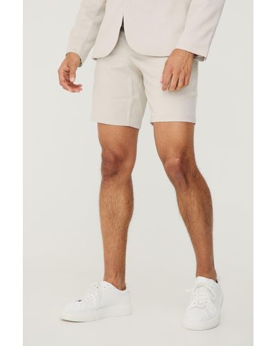 BoohooMAN Textured Slim Fit Suit Shorts - Natur