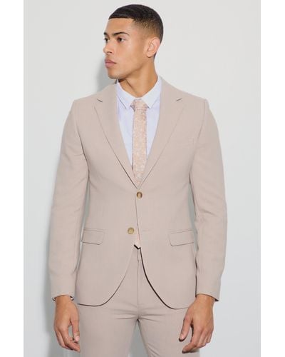 BoohooMAN Jersey Skinny Single Breasted Suit Jacket - Natural