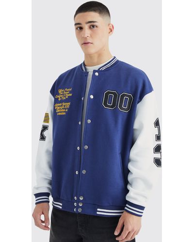 Boohoo Chaqueta Bomber Universitaria De Tela Jersey Con Emblemas - Azul