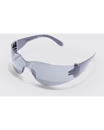 BoohooMAN Frameless Plastic Sunglasses In Black - Blau