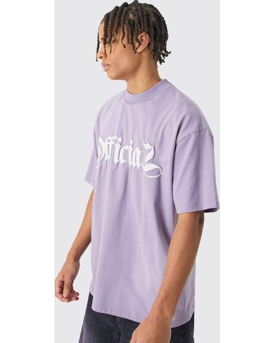 BoohooMAN Oversized Heavyweight Spray Wash Denim Applique T-shirt - Purple