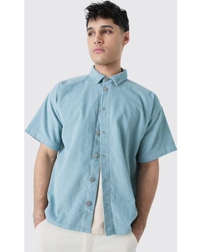 BoohooMAN Boxy Cord Shirt In Slate - Blue
