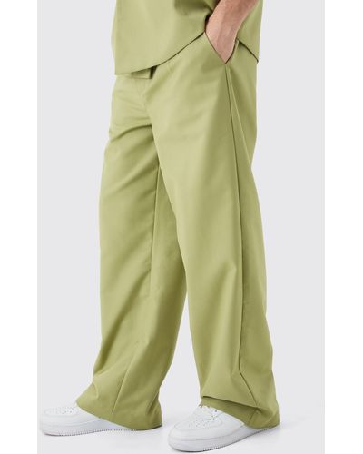 BoohooMAN Wide Leg Tailored Trousers - Green