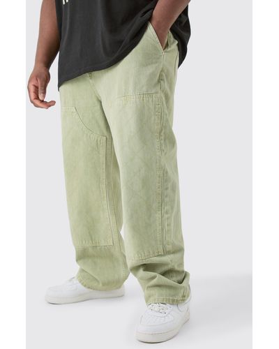BoohooMAN Plus Relaxed Rigid Top Stitch Detail Overdyed Carpenter Jean - Green