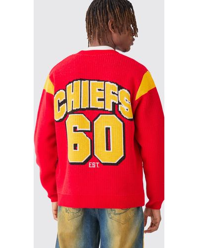 BoohooMAN Nfl Chiefs Oversized Licensed Cardigan - Red