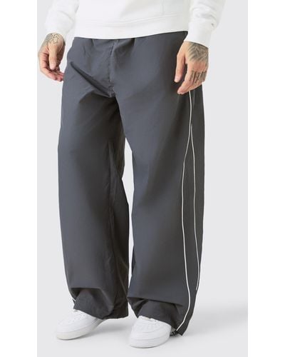 BoohooMAN Tall Side Stripe Parachute Trousers - Grey