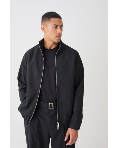 BoohooMAN Textured Zip Up Smart Jacket - Gray