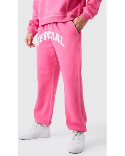 BoohooMAN Oversized Official Contrast Stitch Jogger - Pink