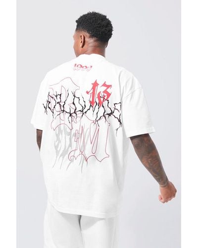 BoohooMAN Oversized Extended Neck Graffiti T-shirt - White
