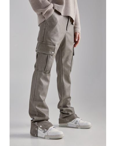 Boohoo Slim Flare Washed Pu Cargo Trouser - Gray
