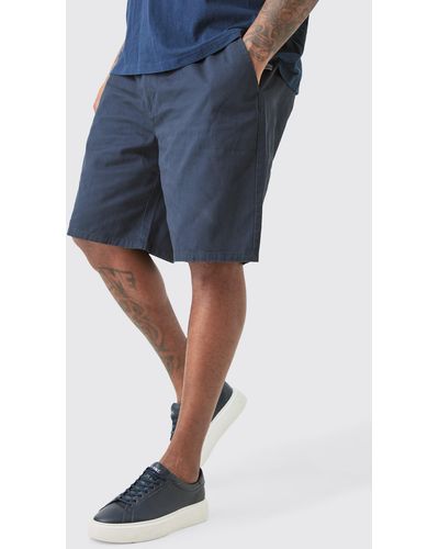BoohooMAN Plus Fixed Waist Navy Relaxed Fit Shorts - Blue