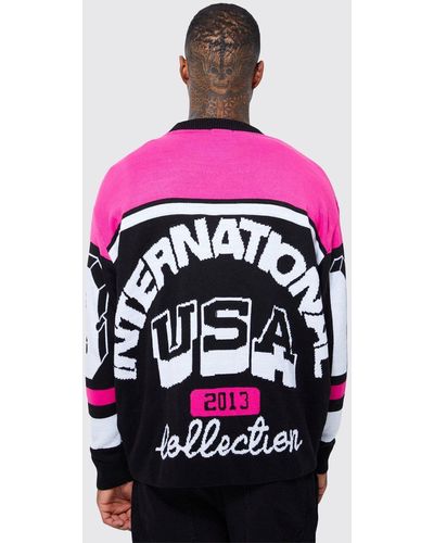 BoohooMAN Jersey De Punto Con Puños Abiertos Y Estampado Moto Season - Rosa