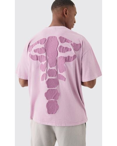 Boohoo Oversized Washed Skeleton Back Puff Print T-shirt - Pink
