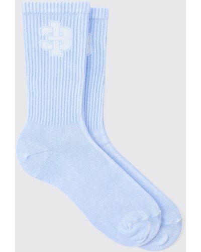BoohooMAN Acid Wash 13 Jacquard Socks In Blue