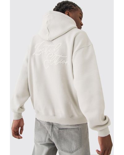 BoohooMAN Oversized 3d Embroidered Limited Hoodie - Weiß