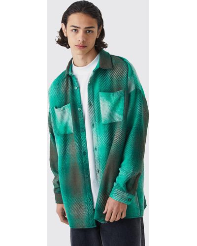 BoohooMAN Oversized Button Up Ombre Check Overshirt - Green