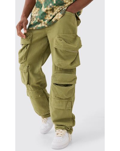 Boohoo Baggy Rigid 3d Cargo Pocket Jeans In Sage - Green