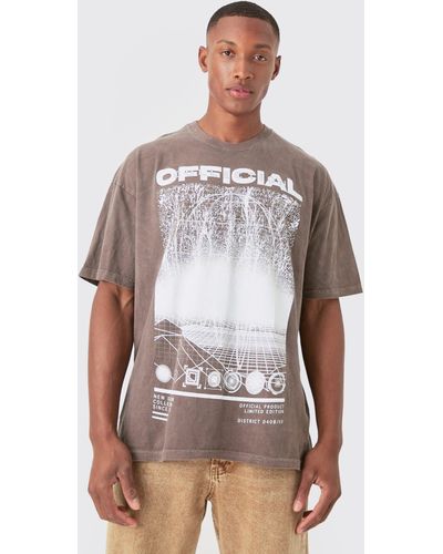 BoohooMAN Oversized Washed Official Washed T-shirt - Brown