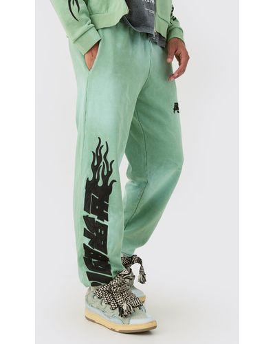 BoohooMAN Oversized Heavy Washed Applique Jogger - Green