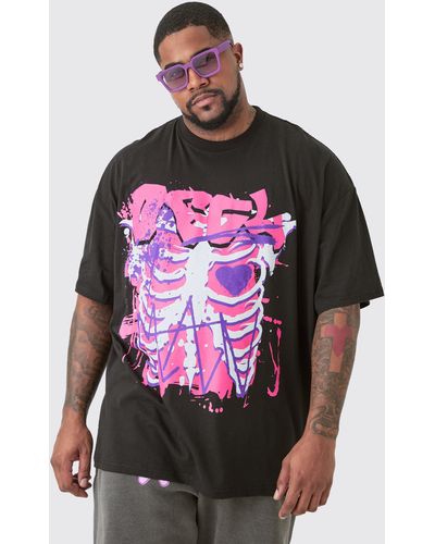 BoohooMAN Plus Ofcl Skeleton Graphic T-shirt In Black - Pink