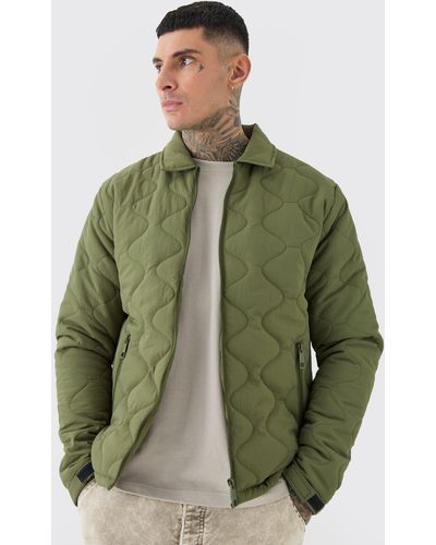 BoohooMAN Tall Onion Quilted Collar Jacket - Green