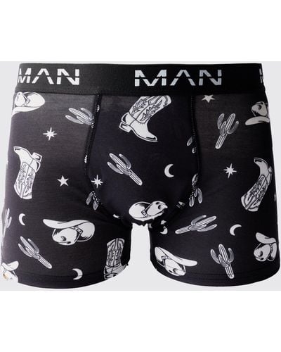 BoohooMAN Man Western Printed Boxers - Black