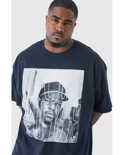 BoohooMAN Plus Size Ice Cube Chest Print License T-shirt - Blue