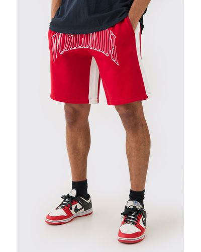 BoohooMAN Oversized Worldwide Contrast Stitch Gusset Short - Red