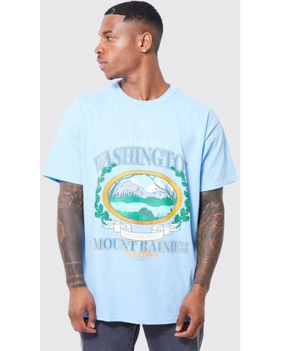 BoohooMAN Oversize T-Shirt mit Washington-Print - Blau