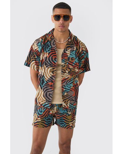 BoohooMAN Tiger Shirt & Swim Short Set - Multicolour