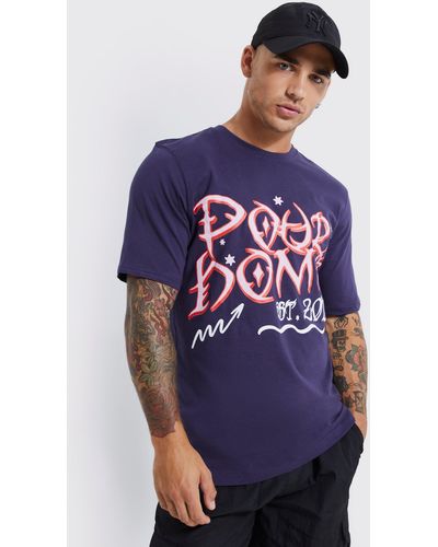 Boohoo Pour Homme Doodle Print T-shirt - Blue