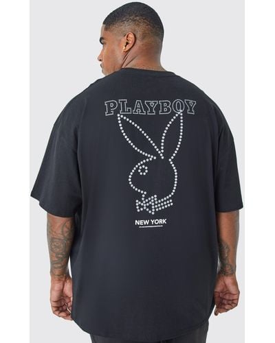 BoohooMAN Plus Playboy Rhinestone License T-shirt - Blue